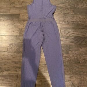 Athleta Women's Blue Brooklyn Textured Jumpsuit Medieval Violet Pockets Size 10